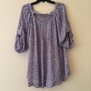 Pippa 100% Silk Boho Tunic Blouse Size 12 Purple Abstract